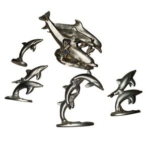 Kirks Folly Pewter Dolphin Sculpture Set Vintage Decor‎ mixed brands 5 pieces